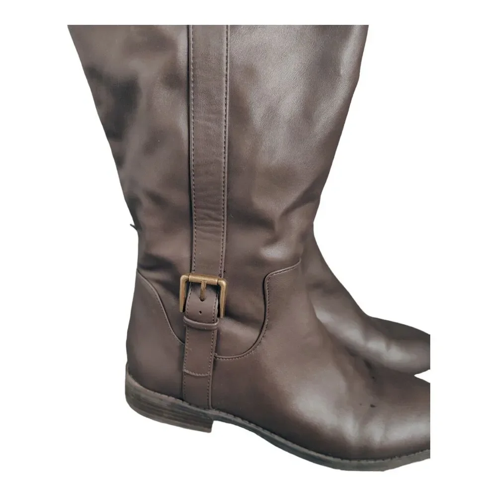 GH Bass Women's Riding Tall Boots Josie brown Faux Leather Stretch size 7M